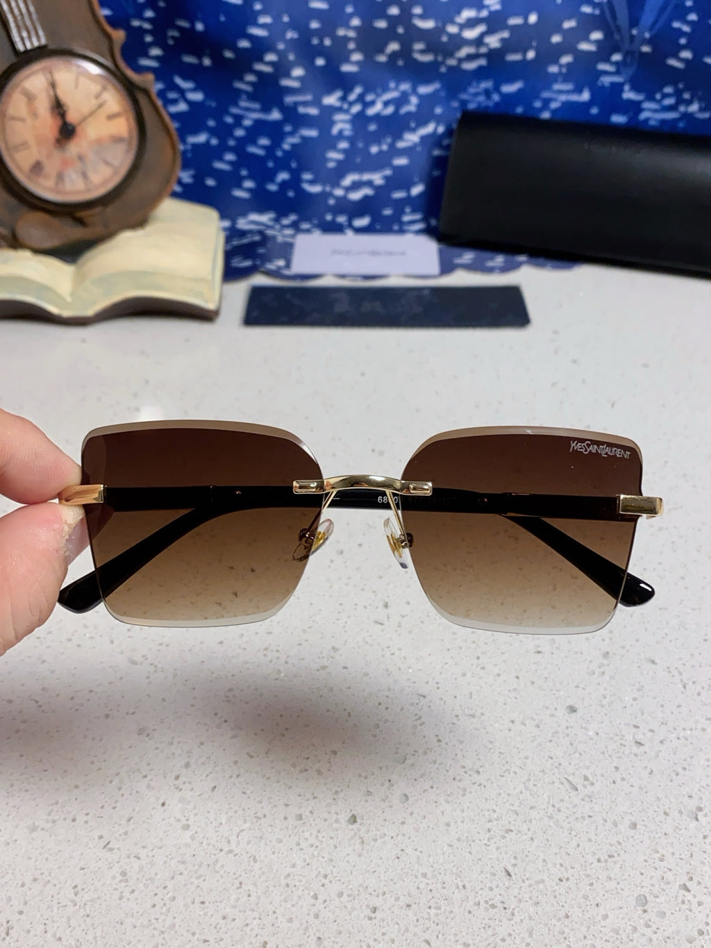 Saint Laurent Lightweight Rimless Brown Lens Sunglasses for Men & Women - detail image 4