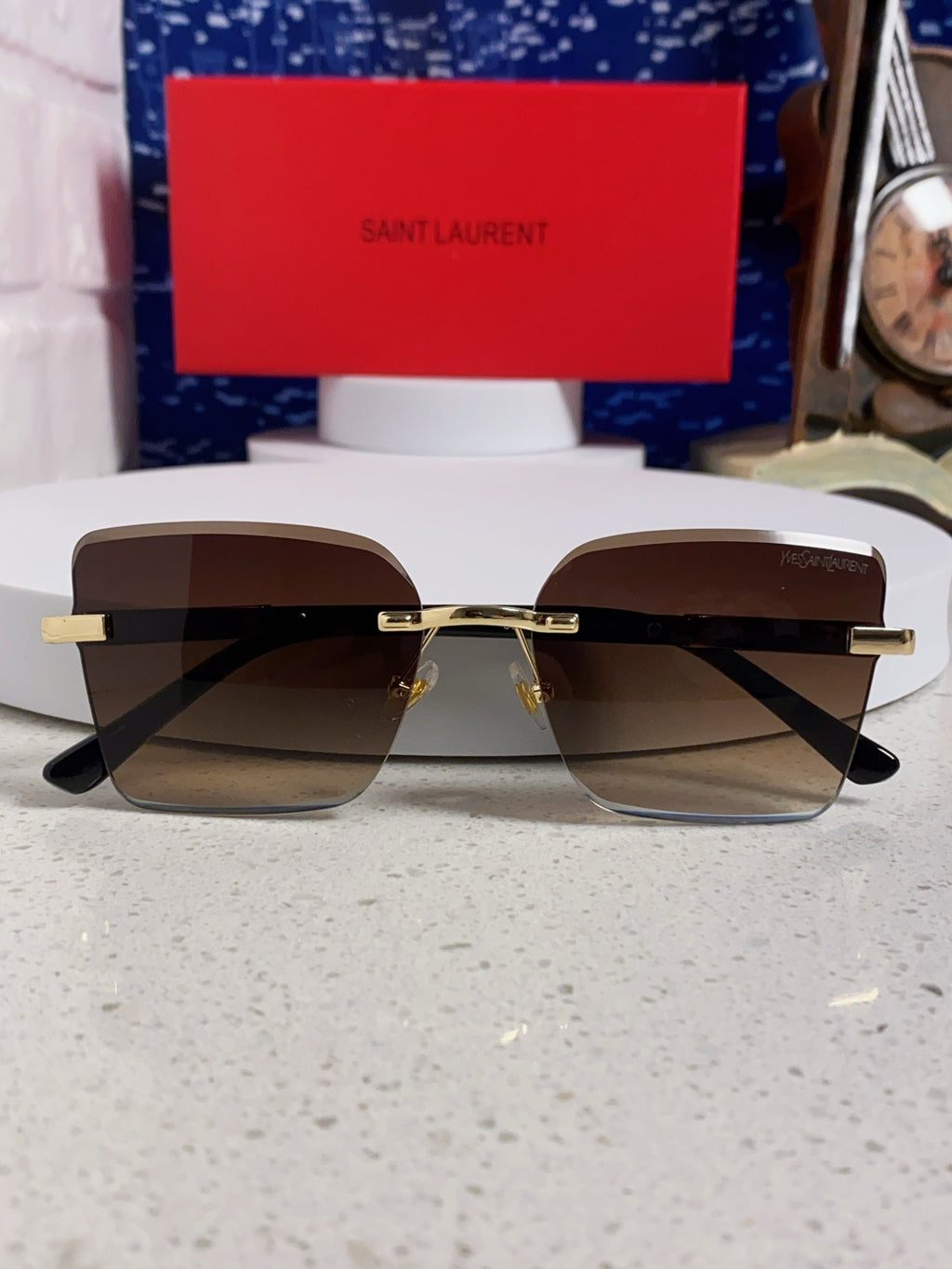 Saint Laurent Lightweight Rimless Brown Lens Sunglasses for Men & Women - detail image 9