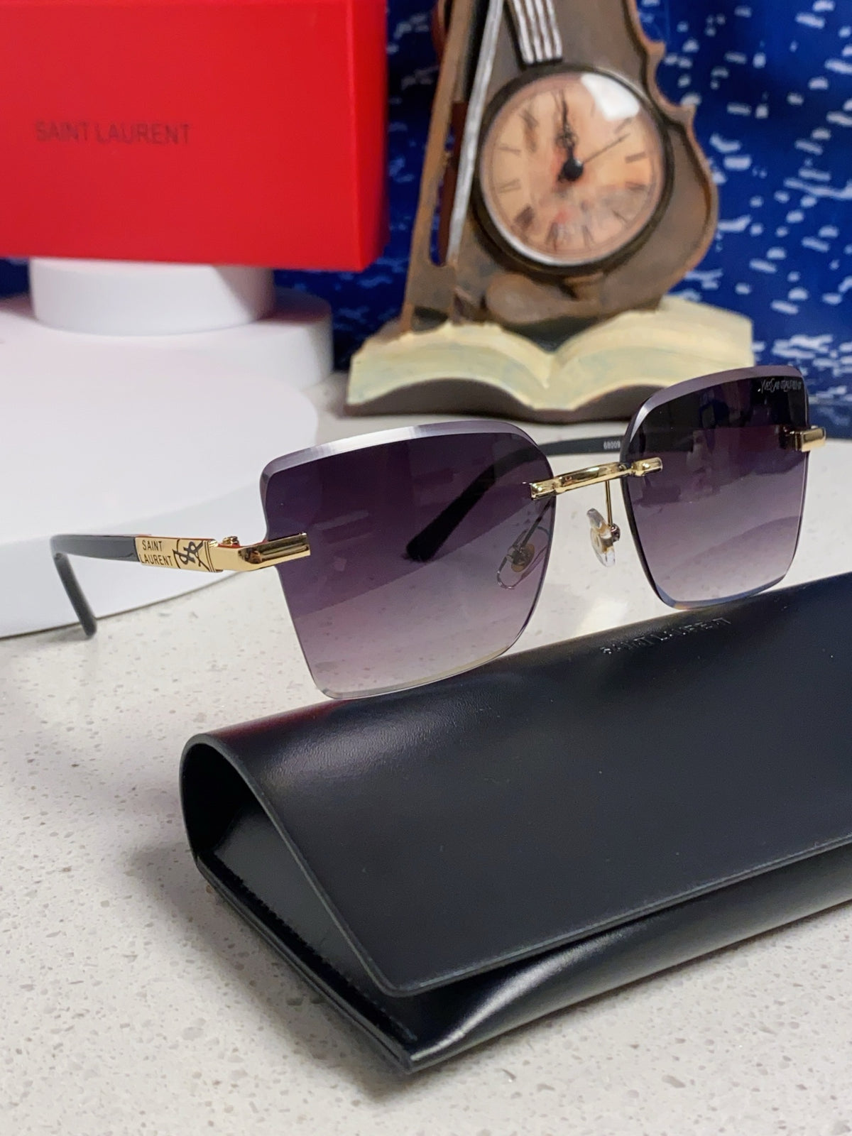 Saint Laurent Lightweight Rimless Silver Lens Sunglasses for Men & Women - detail image 10