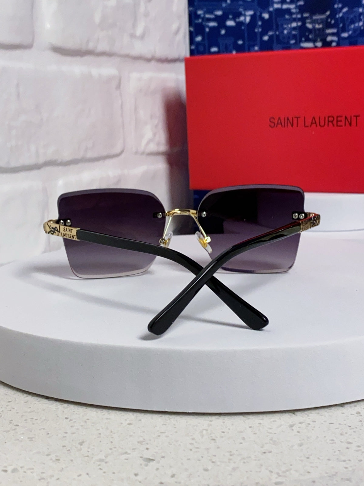 Saint Laurent Lightweight Rimless Silver Lens Sunglasses for Men & Women - detail image 3