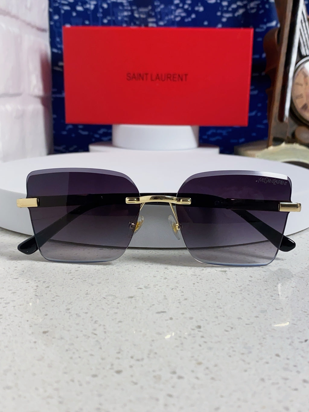 Saint Laurent Lightweight Rimless Silver Lens Sunglasses for Men & Women - detail image 9