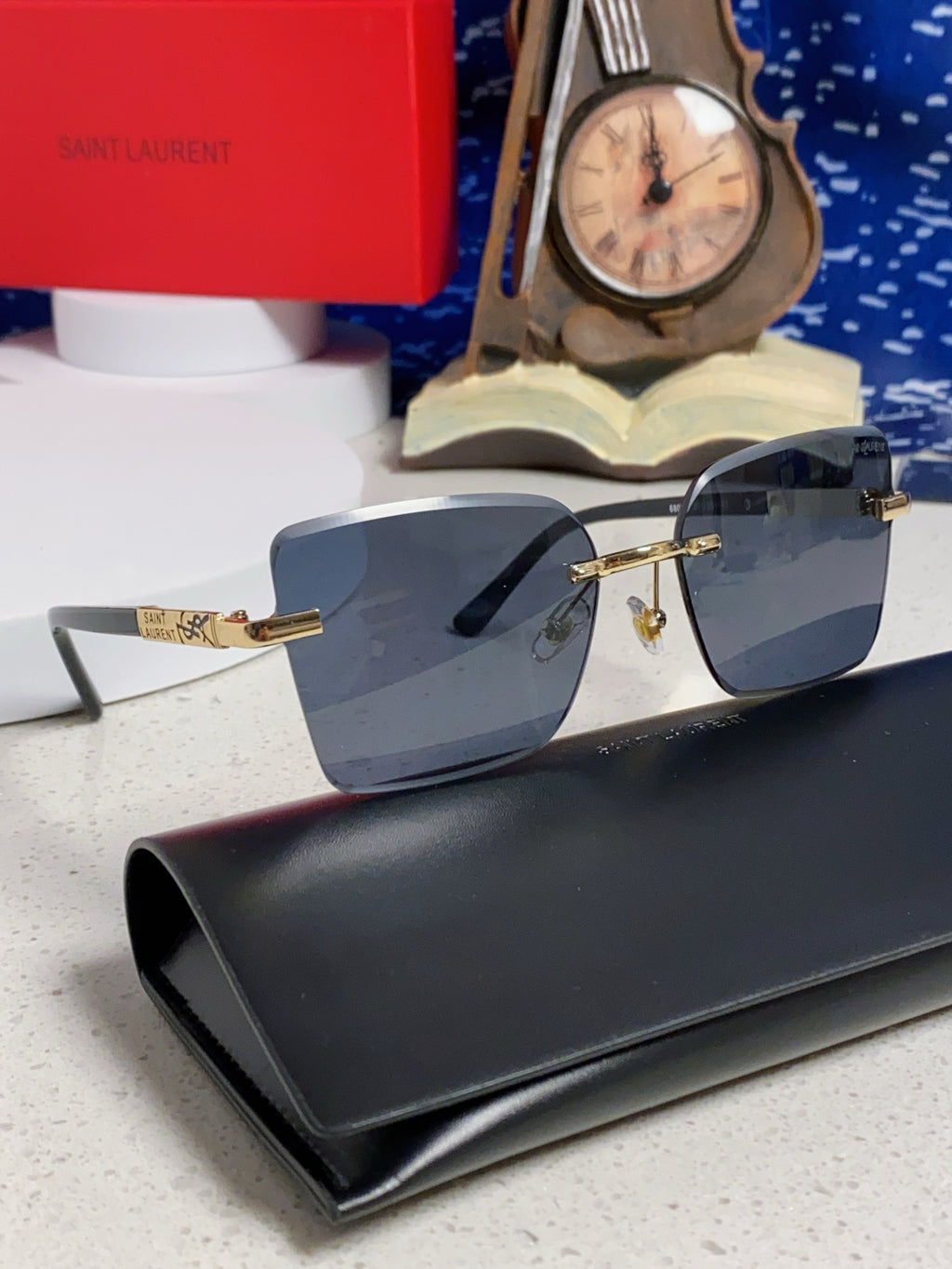 Saint Laurent Lightweight Rimless Black Lens Sunglasses for Men & Women - detail image 10