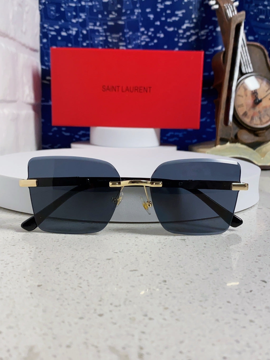 Saint Laurent Lightweight Rimless Black Lens Sunglasses for Men & Women - detail image 9