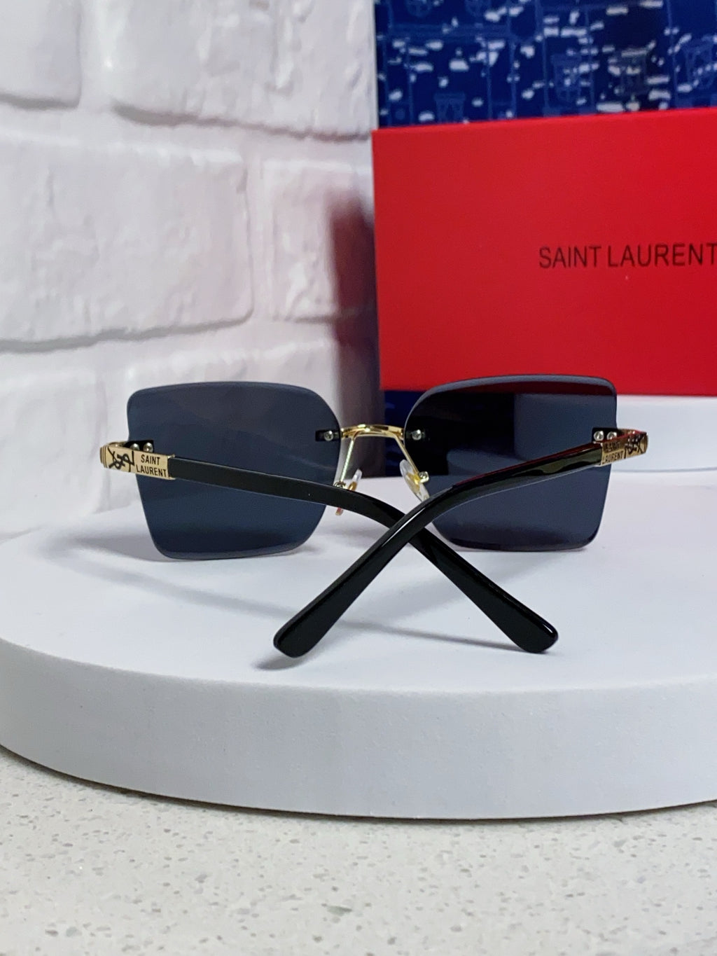 Saint Laurent Lightweight Rimless Black Lens Sunglasses for Men & Women - detail image 3
