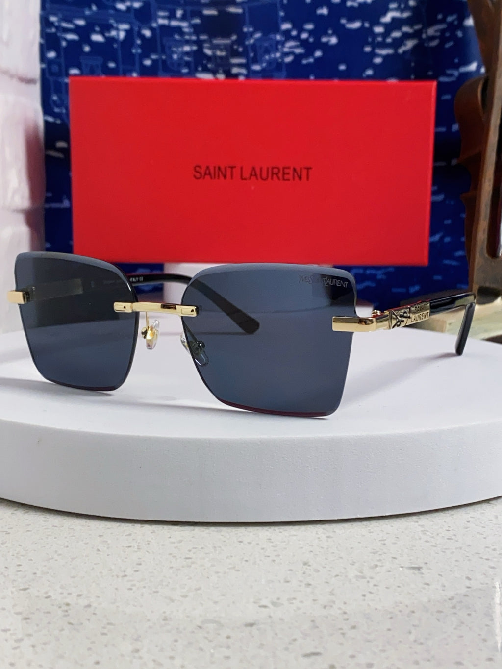 Saint Laurent Lightweight Rimless Black Lens Sunglasses for Men & Women