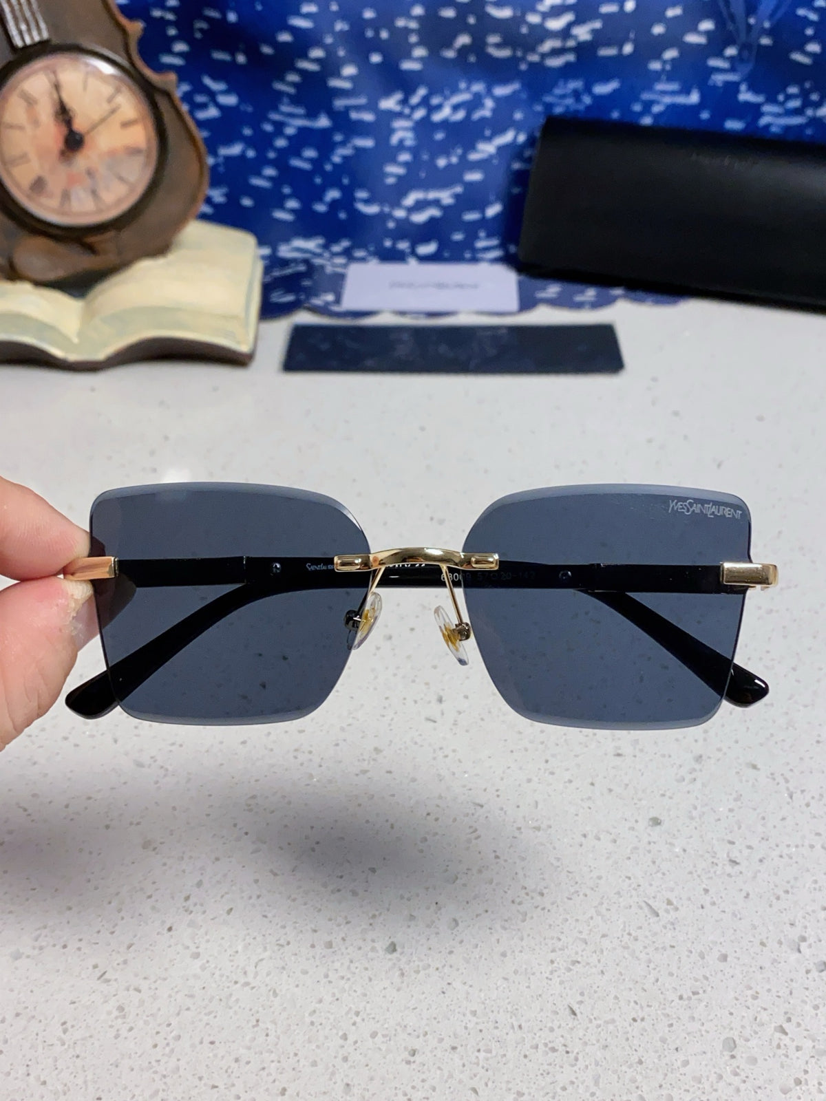 Saint Laurent Lightweight Rimless Black Lens Sunglasses for Men & Women - detail image 4