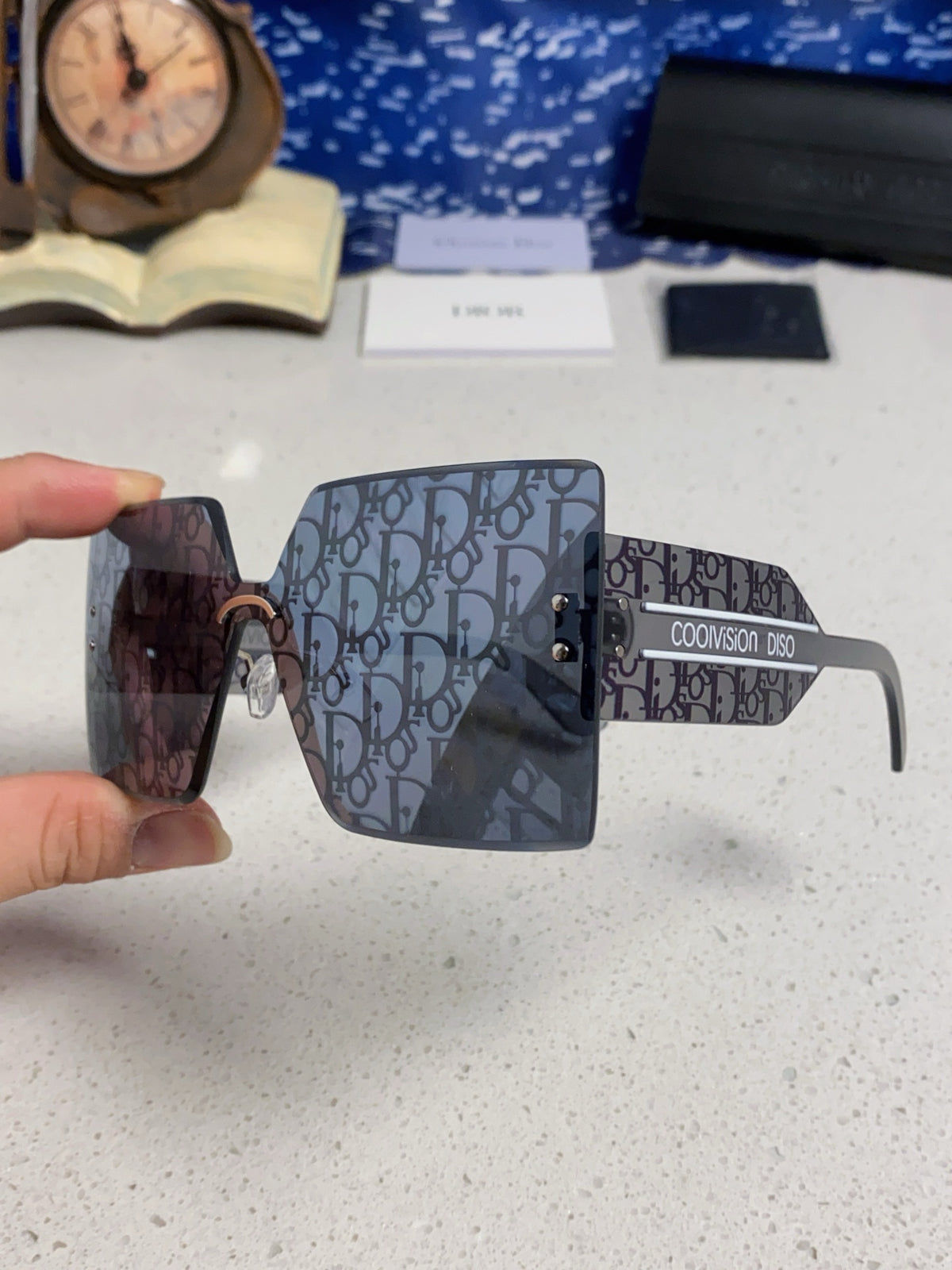 Dior Lightweight Rimless Blue Lens Sunglasses for Men - detail image 5