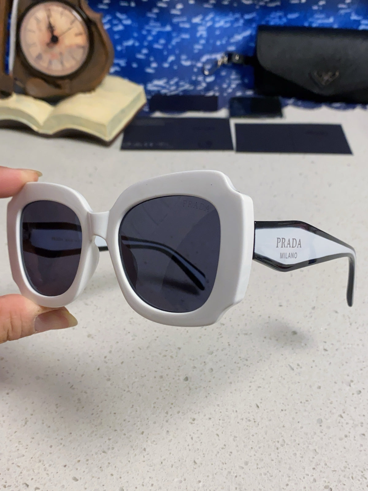 Prada 16YSF Acetate Fashion Blue Lens Sunglasses for Men & Women - 415676 - detail image 6