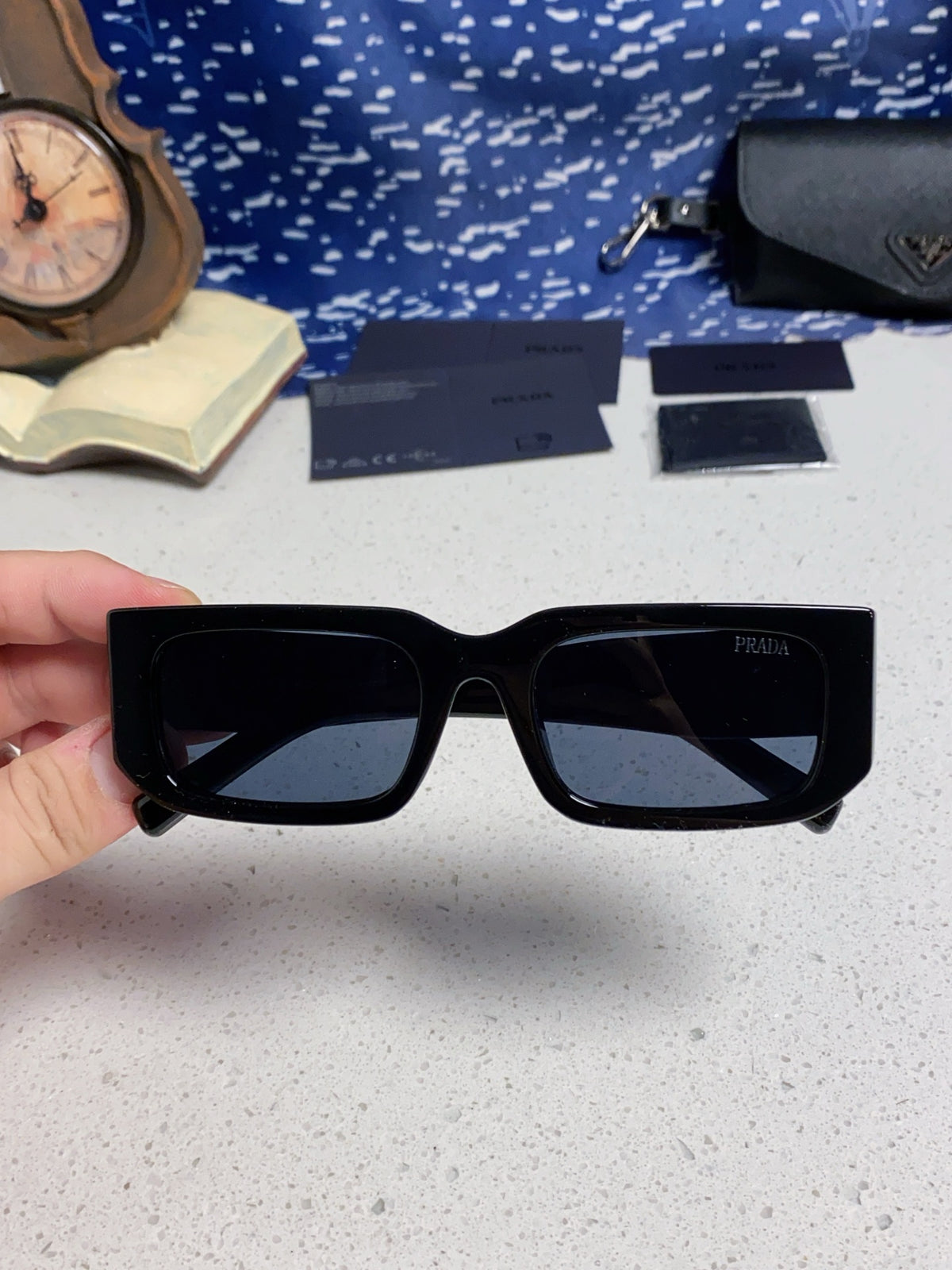 Prada Square Black Lens Sunglasses for Men & Women - detail image 4
