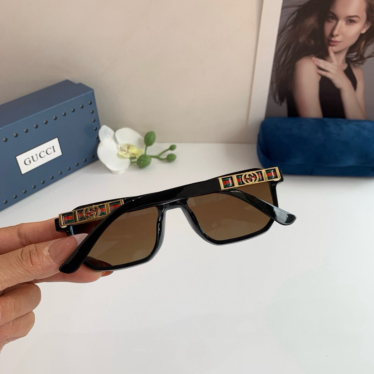 Gucci Square Blue Lens Sunglasses for Men & Women - 132215 - detail image 2