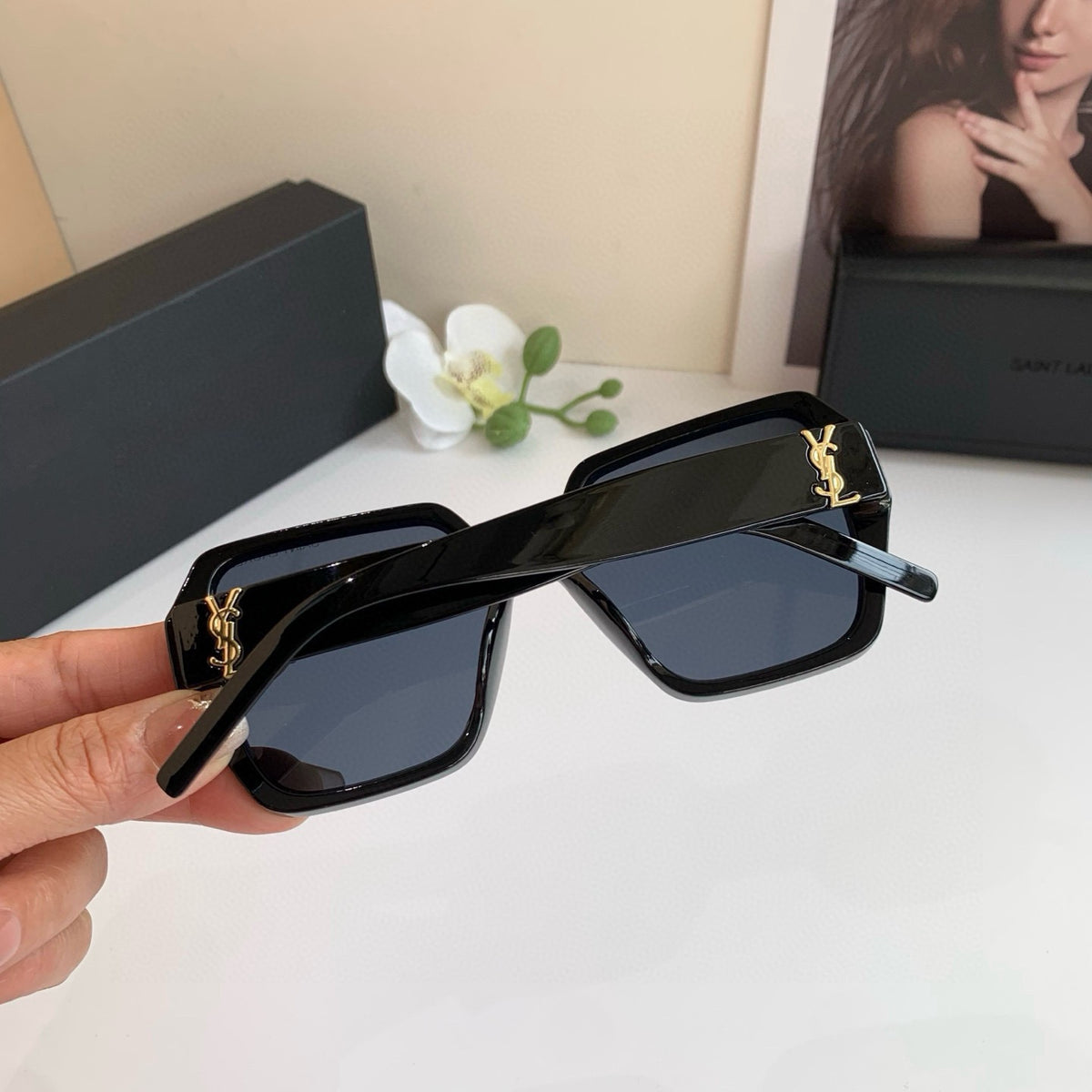 Saint Laurent Square Black Lens Sunglasses for Men & Women - detail image 2
