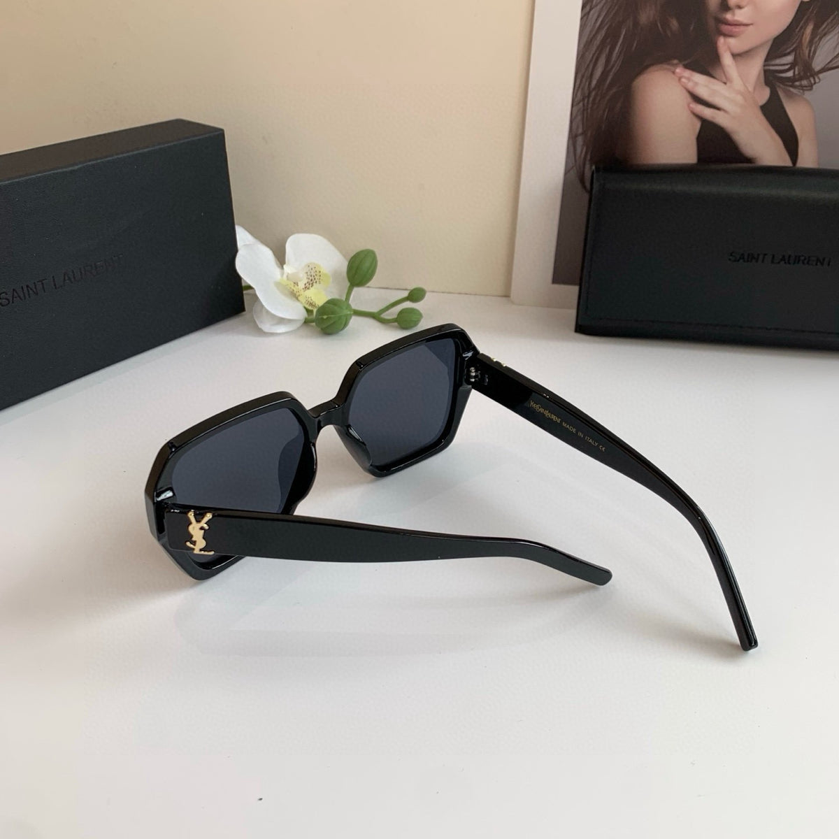 Saint Laurent Square Black Lens Sunglasses for Men & Women - detail image 4
