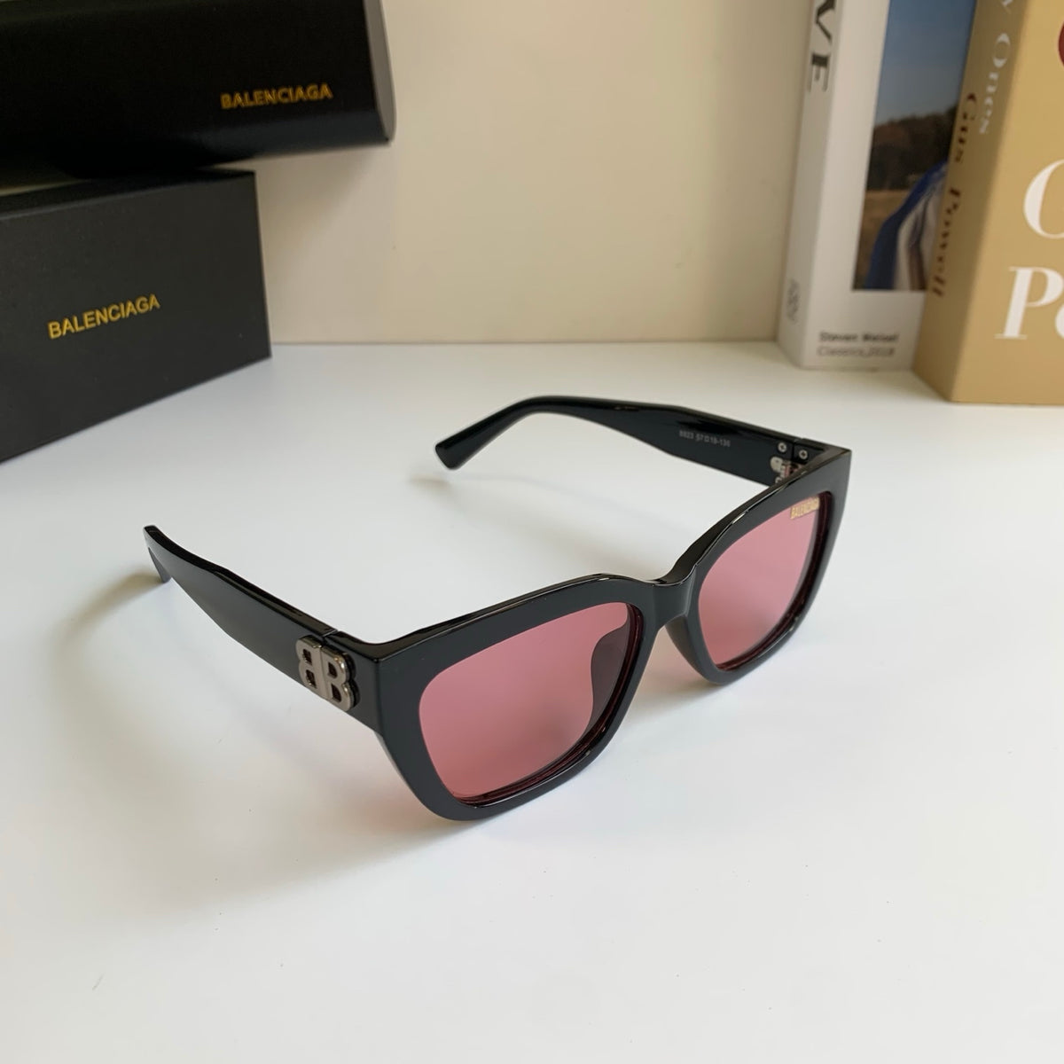 Balenciaga Square Red Lens Sunglasses for Men & Women