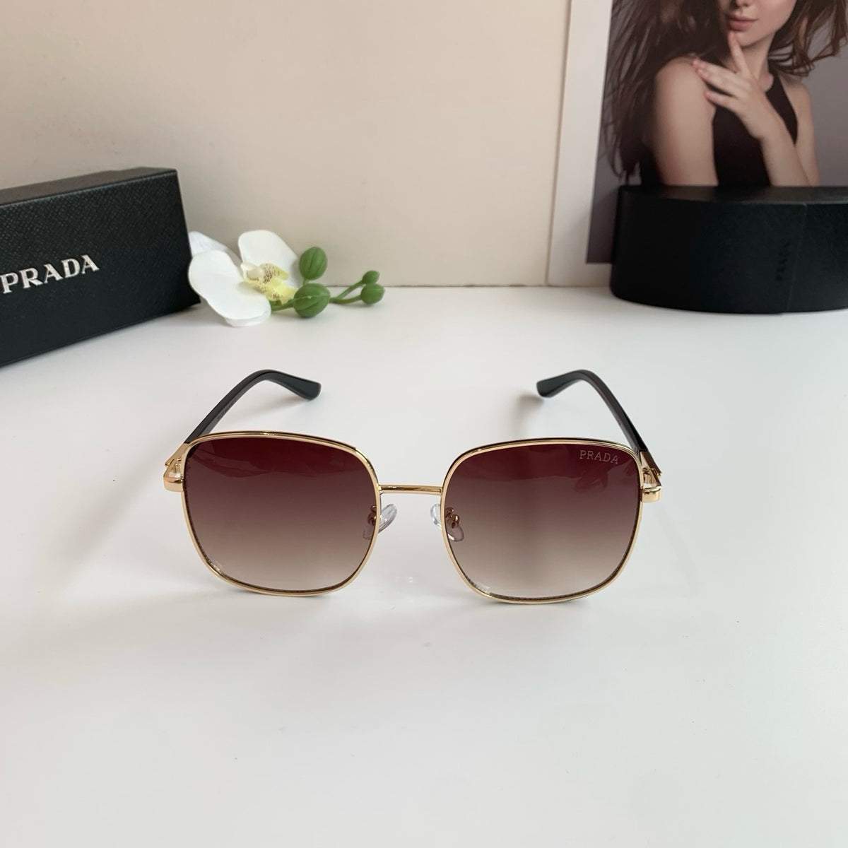Prada Metal Square Red Lens Sunglasses for Men & Women - 398913 - detail image 2
